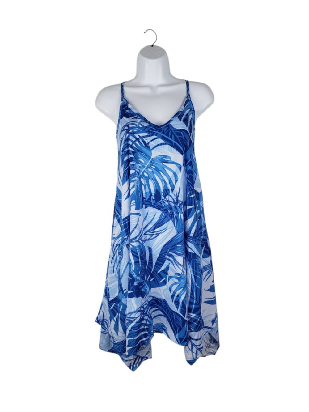 Puanani RJC Scarf Hem A-Line Dress Blue Hawaiian Rayon Tropical Womens Small